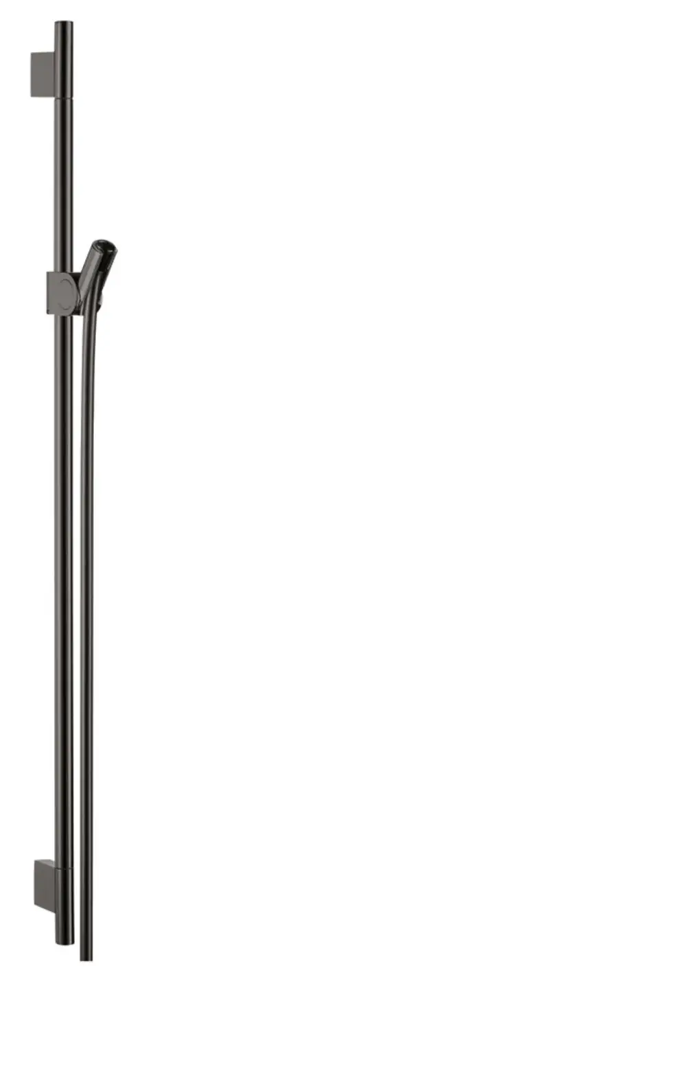 AXOR Brausestange in Polished Black Chrome, vertikal montiert, mit Brauseschlauch. Schlichtes Design für moderne Badezimmeranwendungen.
